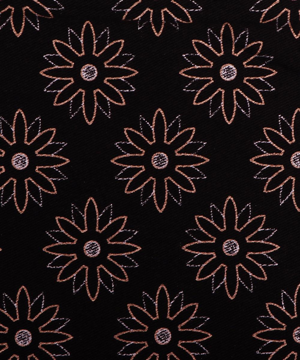 black and golden floral foil print denim fabric b108 6018