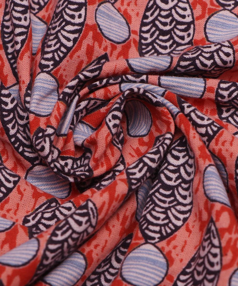 peach and black fish print denim fabric b108 6021