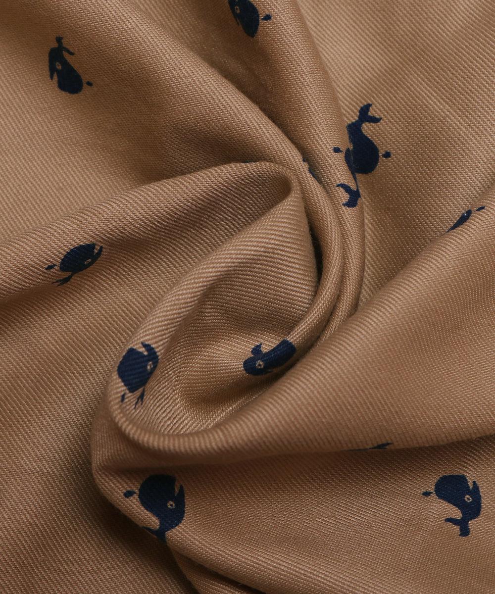 creamish navy blue fish print denim fabric b108 6023