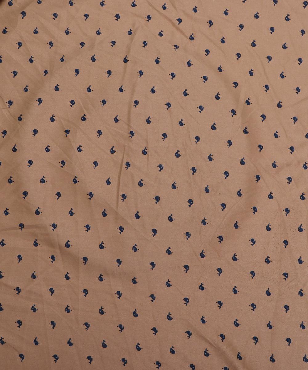 creamish navy blue fish print denim fabric b108 6023