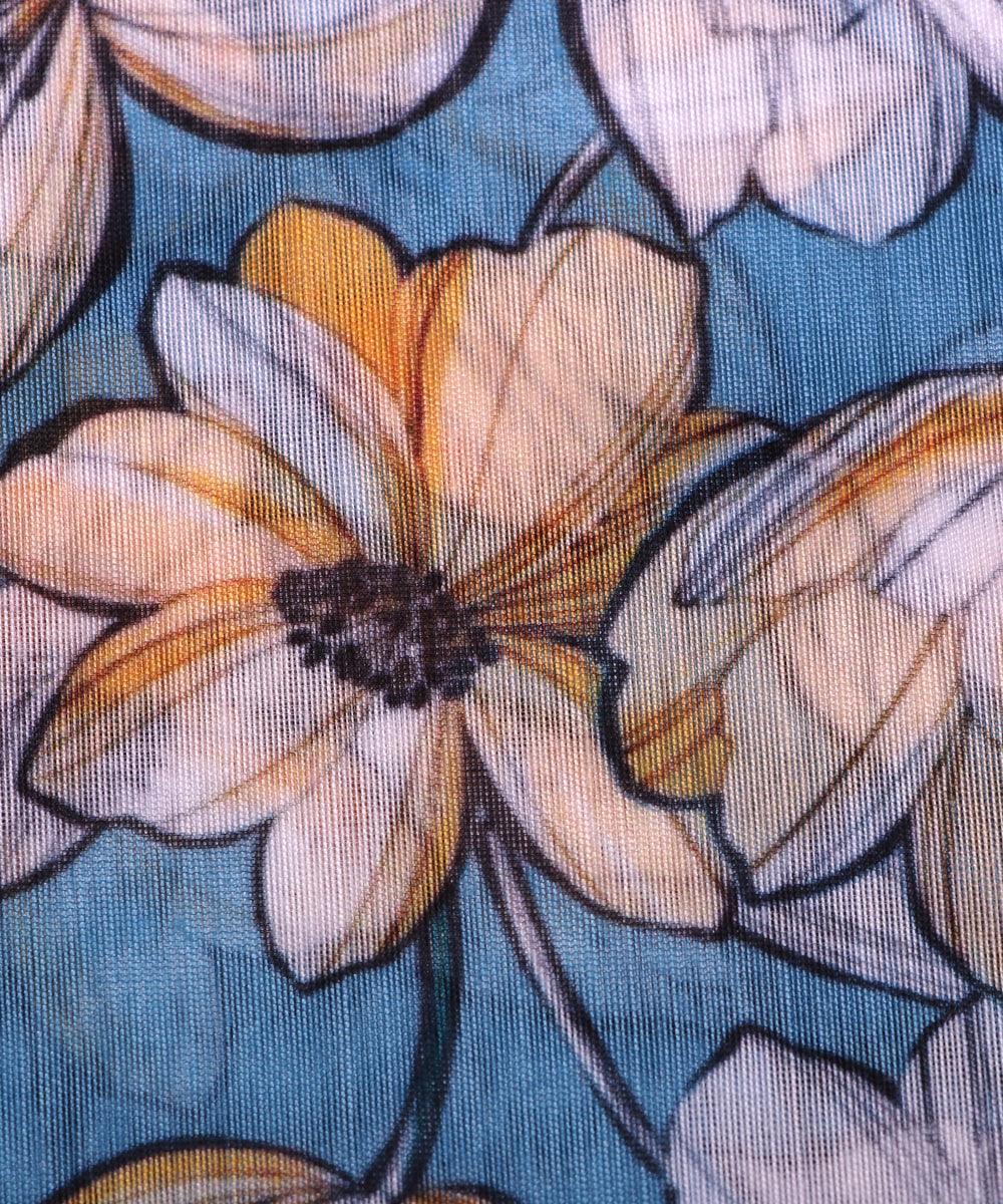 blue and white floral print modal chanderi fabric b124 5368