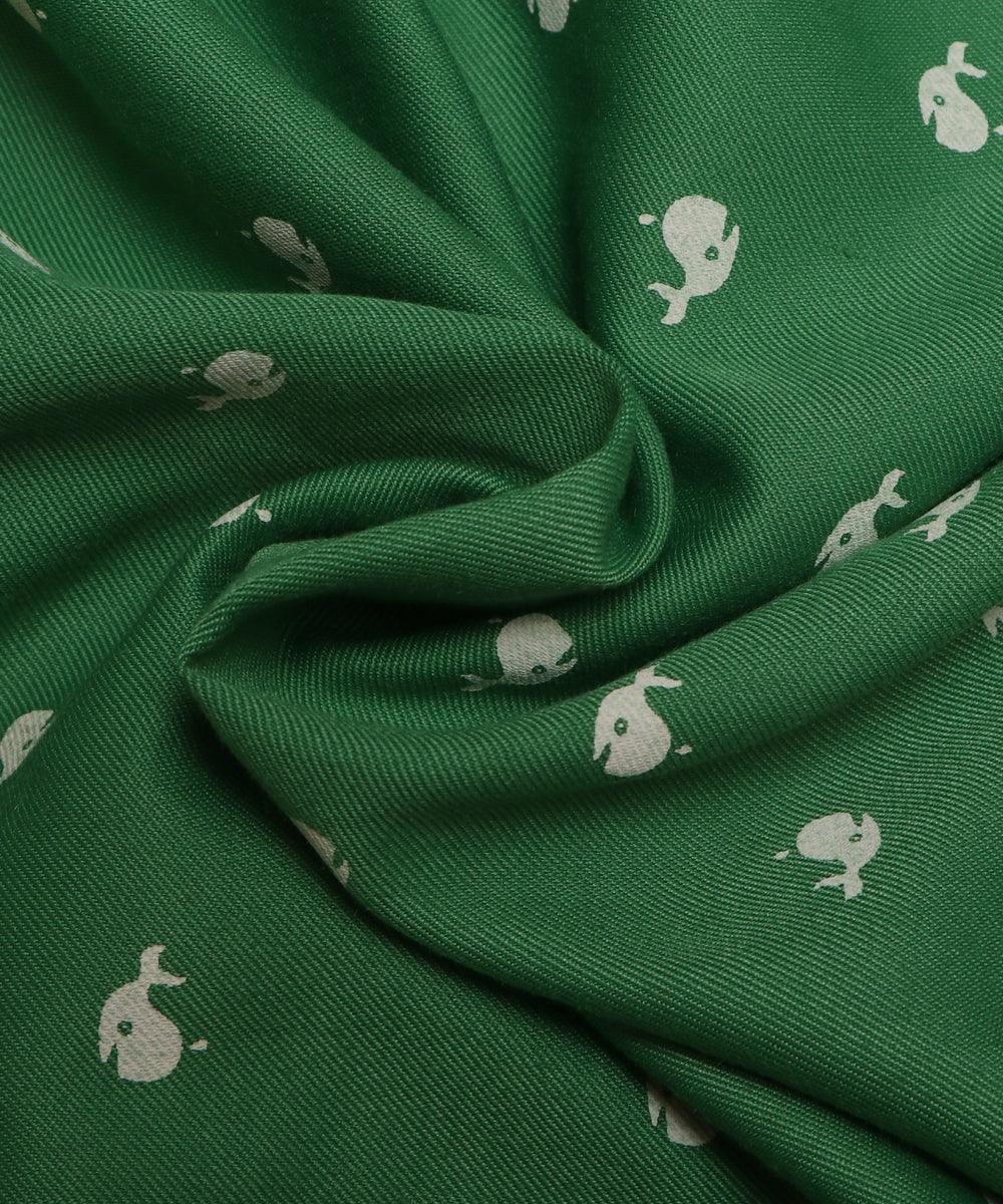 green and white fish print denim fabric b108 6024