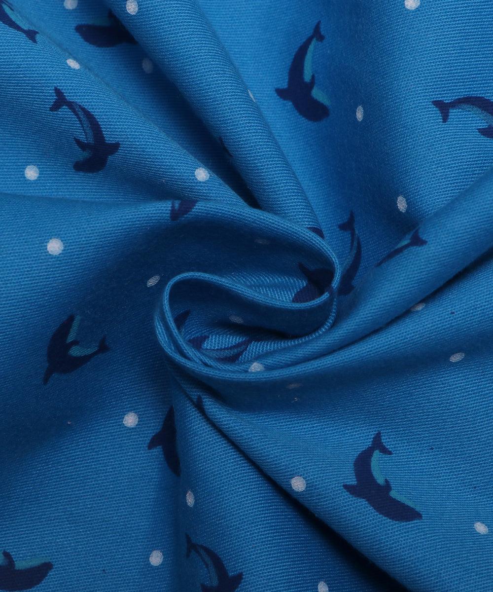 blue and navy blue fish print denim fabric b108 6025