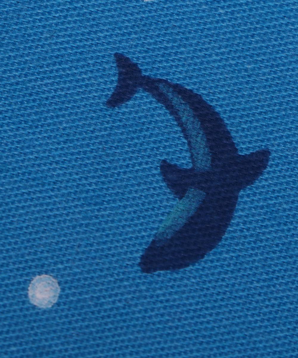 blue and navy blue fish print denim fabric b108 6025