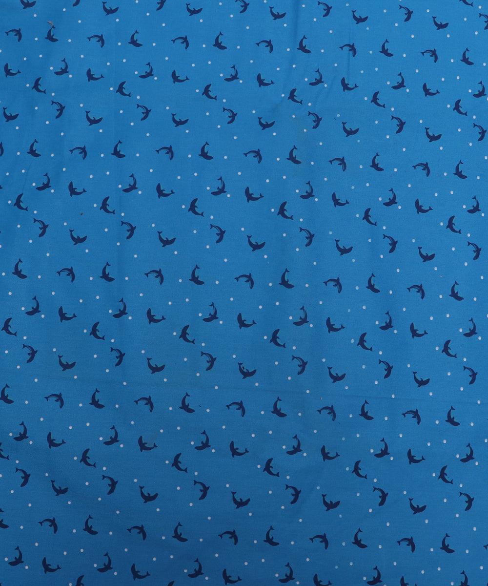blue and navy blue fish print denim fabric b108 6025