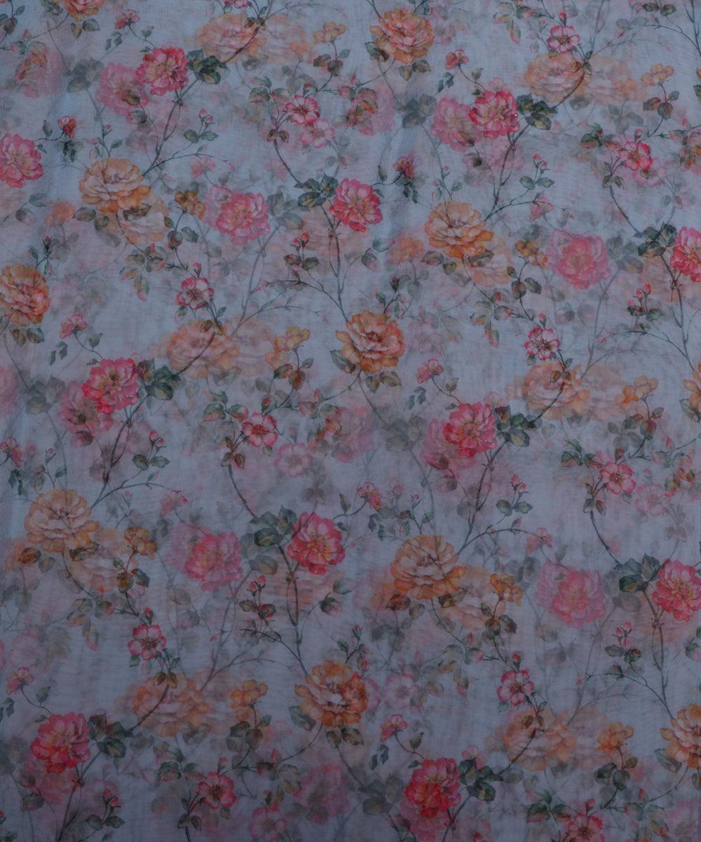 blue and green floral print organza fabric b130 6034
