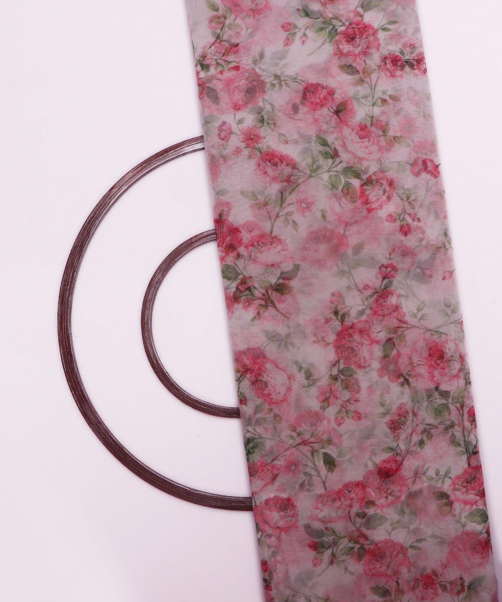 white and pink floral print organza fabric b130 6035