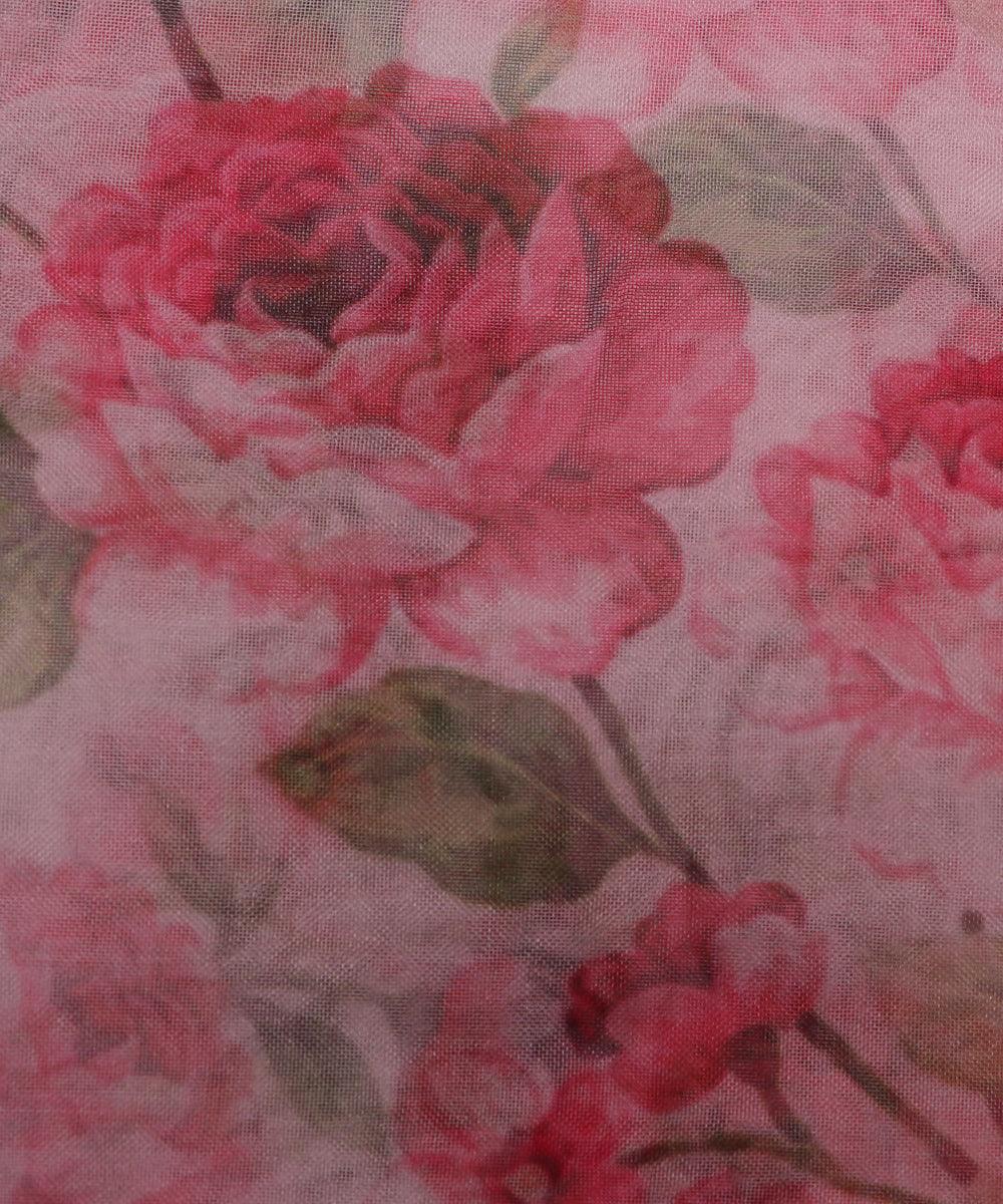 white and pink floral print organza fabric b130 6035