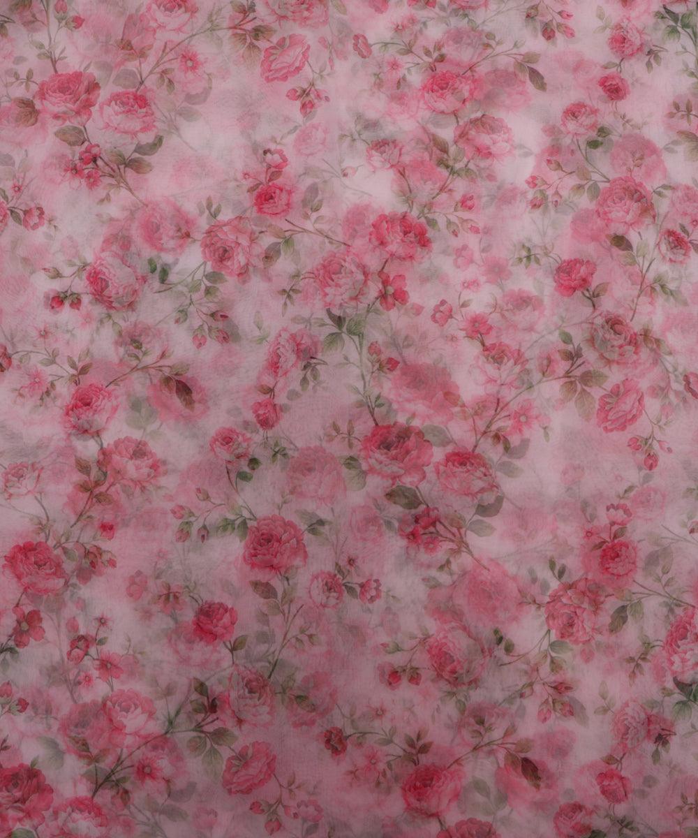 white and pink floral print organza fabric b130 6035