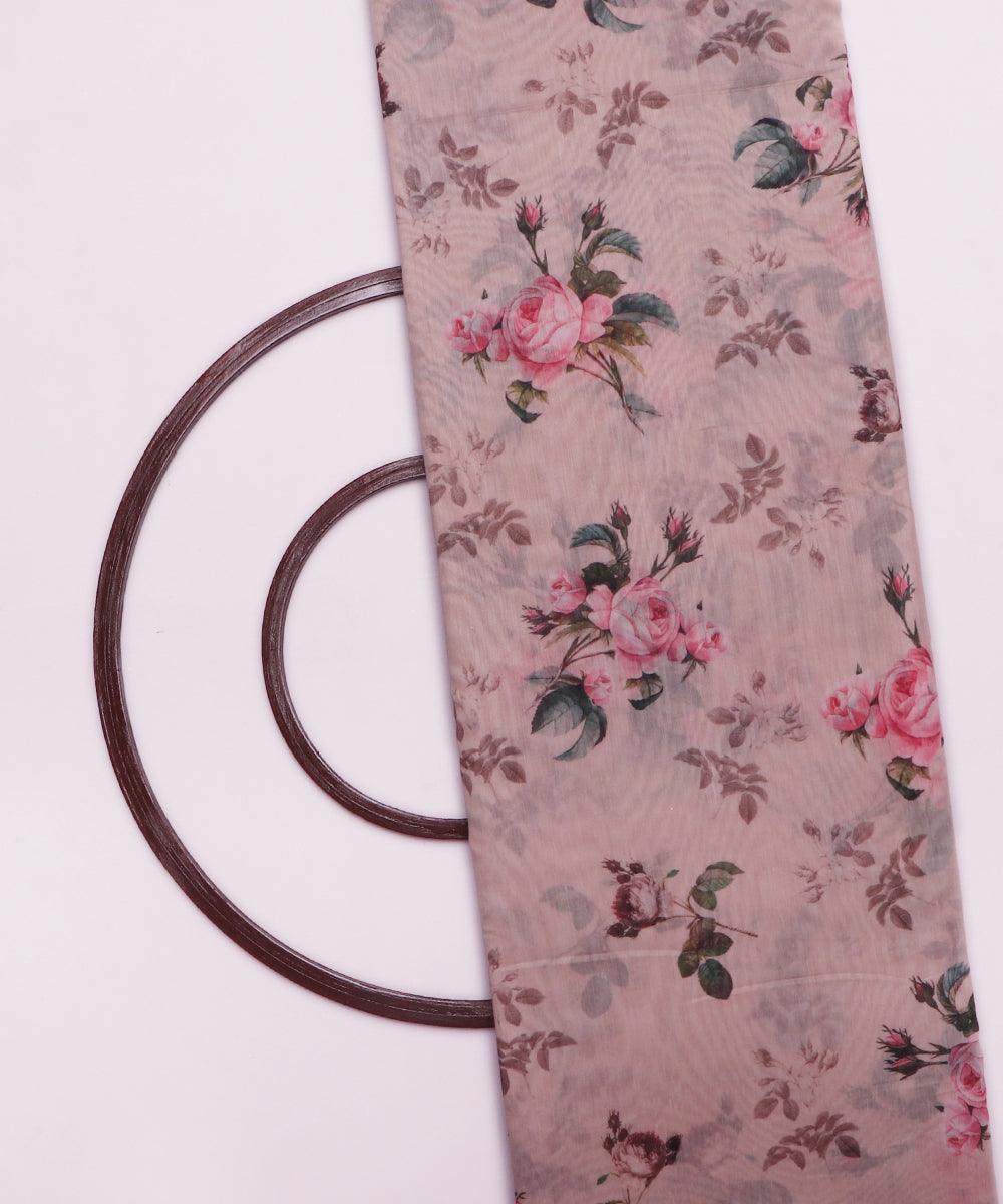 off white pink and green floral chanderi digital print fabric