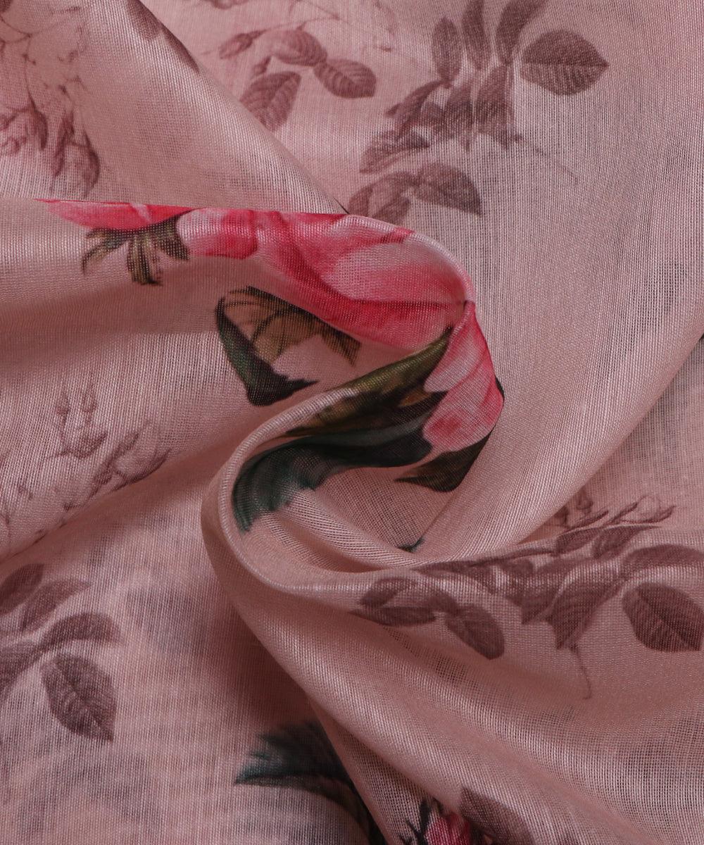 off white pink and green floral chanderi digital print fabric