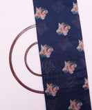 Ink Blue and Off White Floral Chanderi Digital Print Fabric