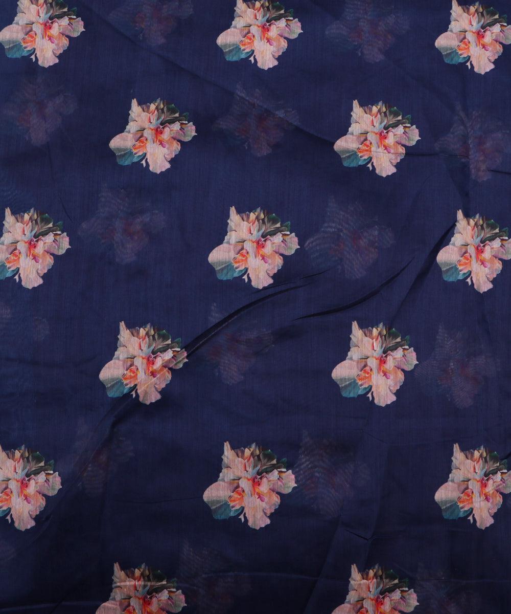 ink blue and off white floral chanderi digital print fabric
