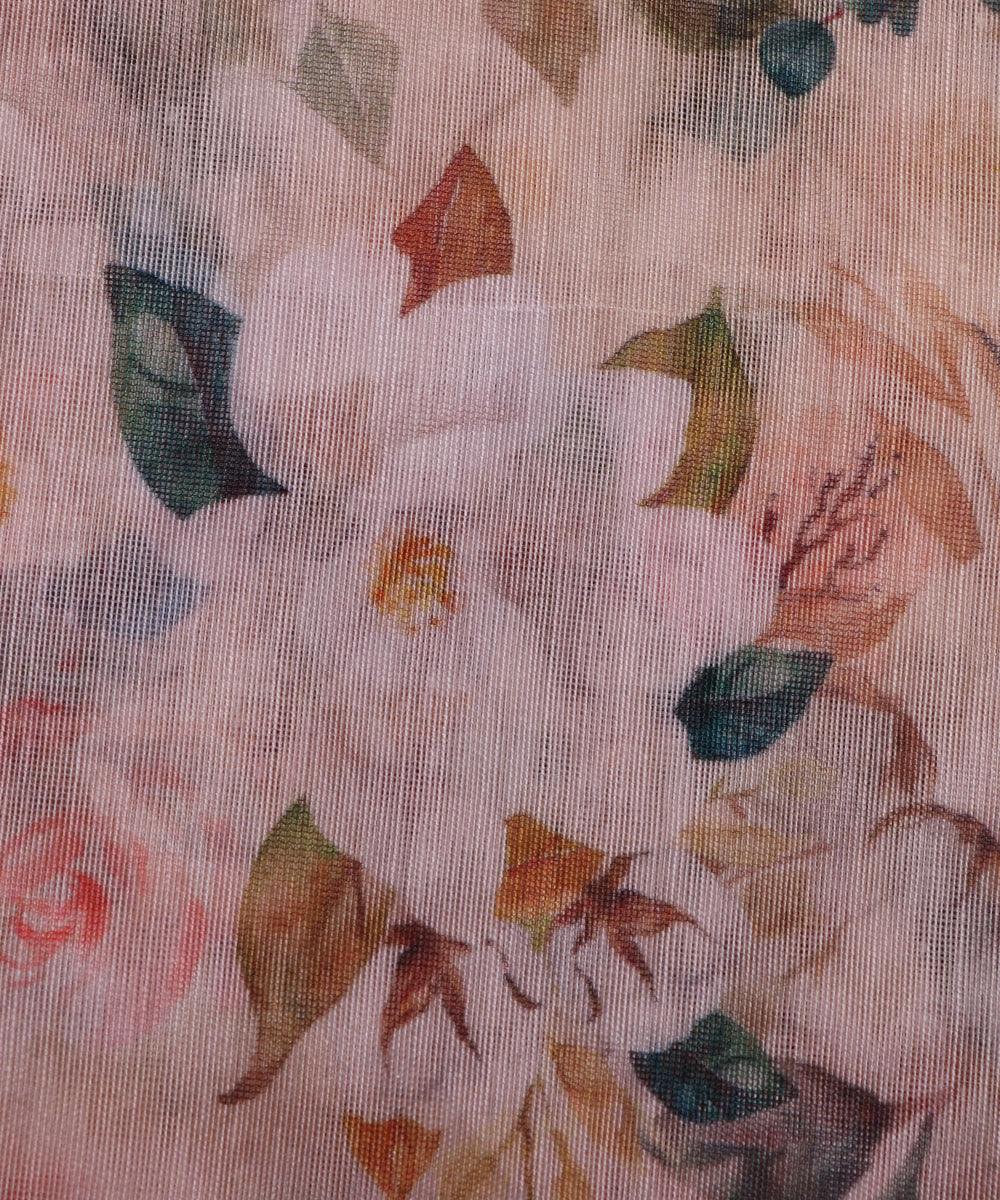 white and dark green floral chanderi digital print fabric