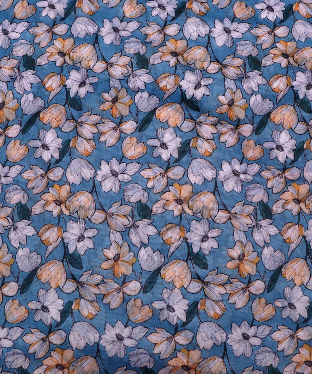 blue and white floral print modal chanderi fabric b124 5368