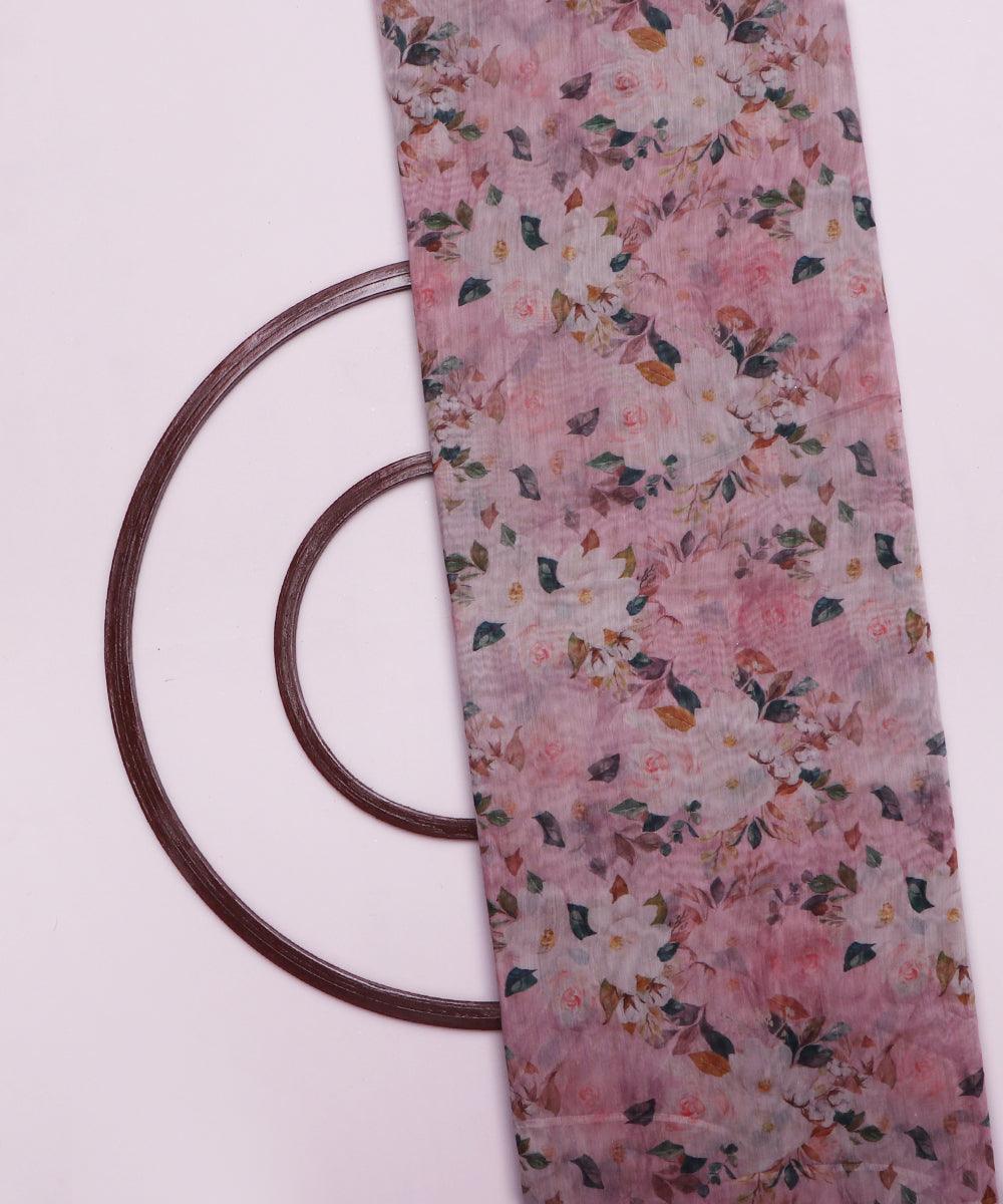 light pink and green floral chanderi digital print fabric