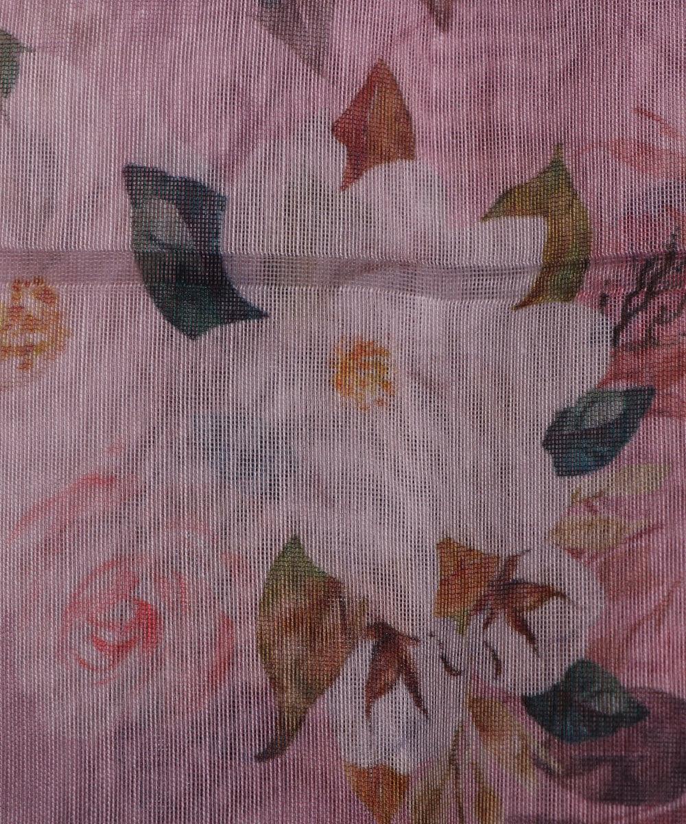 light pink and green floral chanderi digital print fabric