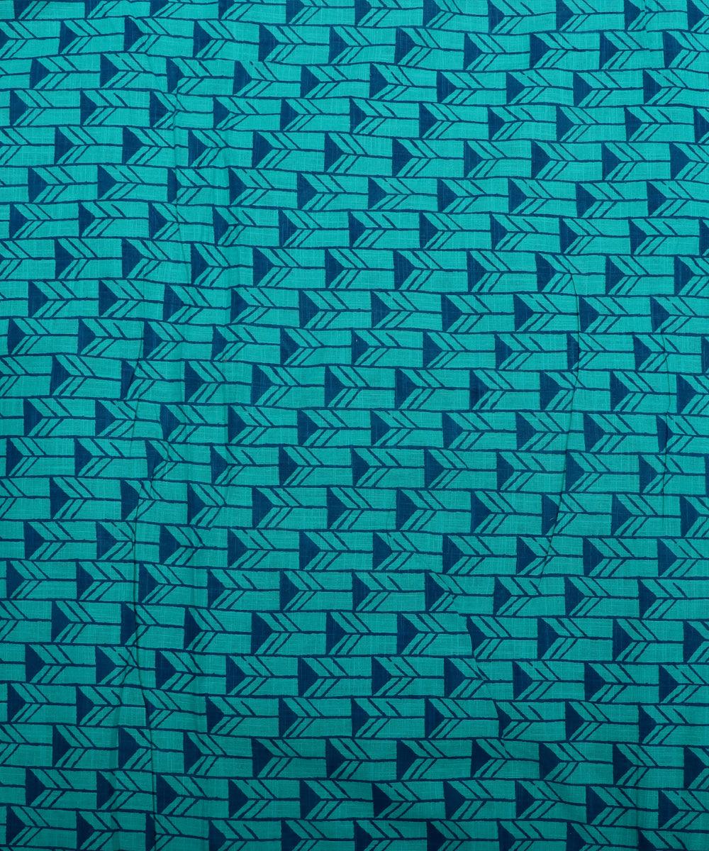 turquoise and blue geometry print cotton slub fabric