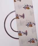 White Mustard and Blue Flower Print Cotton Slub Fabric