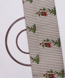 White Colour Flower and Stripe Print Cotton Slub Fabric