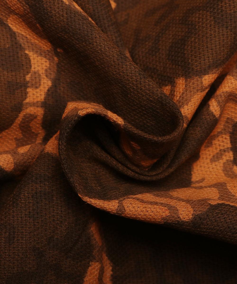 mustard and dark brown leaf pattern cotton jacquard fabric