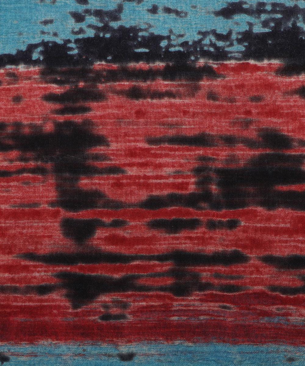 blue black and rust dry brush stripe print rayon fabric