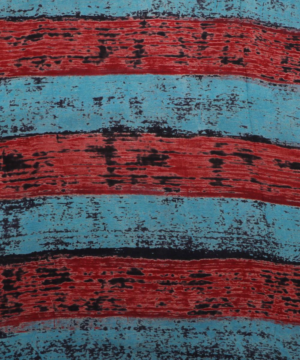 blue black and rust dry brush stripe print rayon fabric