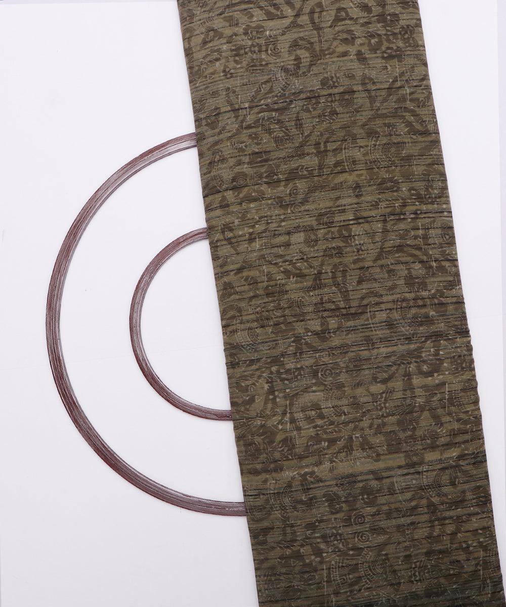 khaki and black leaf print rayon fabric