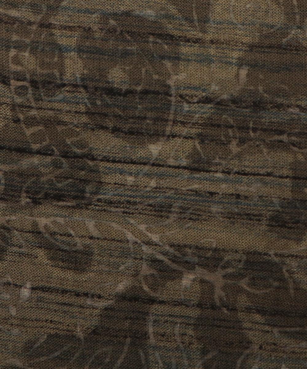 khaki and black leaf print rayon fabric