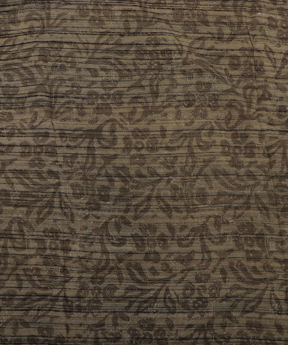 khaki and black leaf print rayon fabric