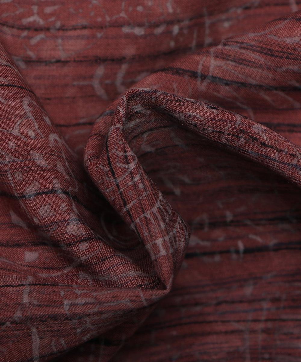 mauve and black dry brush leaf pattern rayon fabric