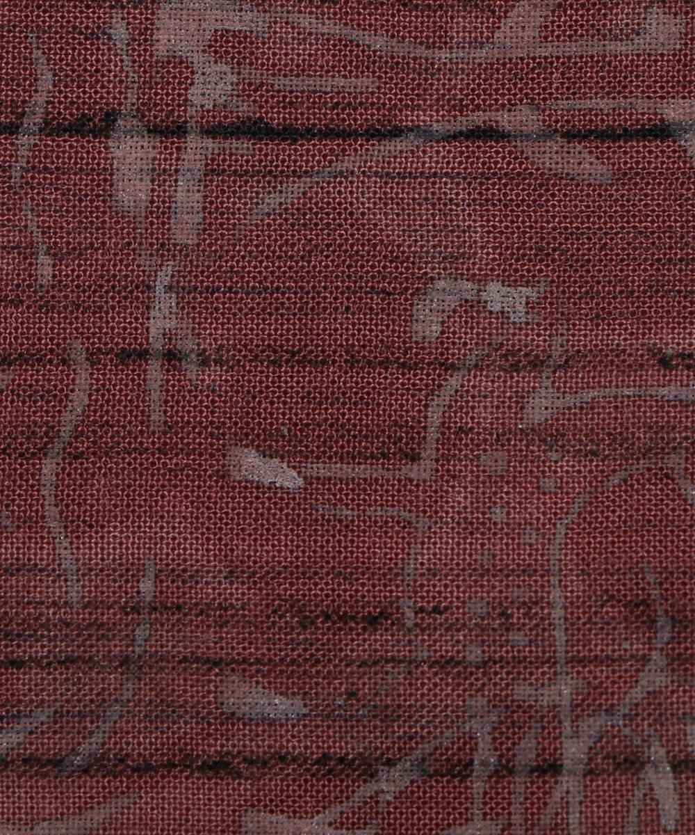 mauve and black dry brush leaf pattern rayon fabric
