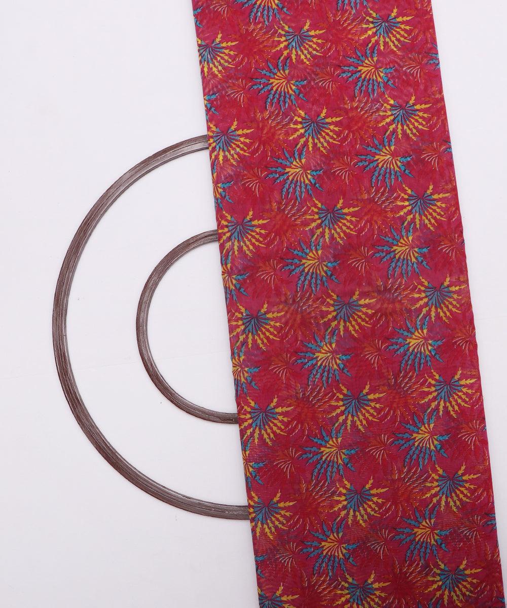 pink yellow blue floral print chanderi fabric