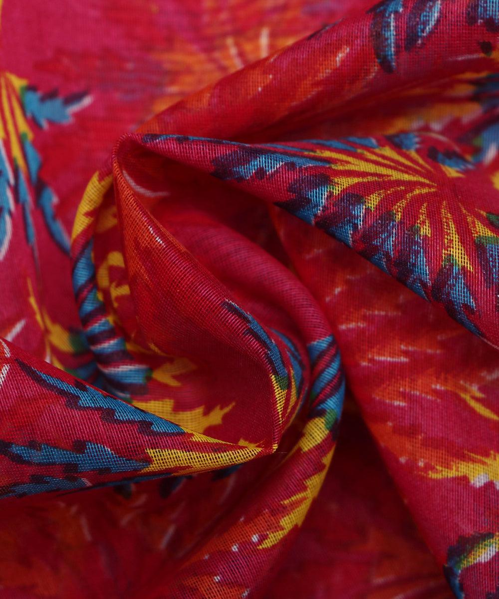 pink yellow blue floral print chanderi fabric