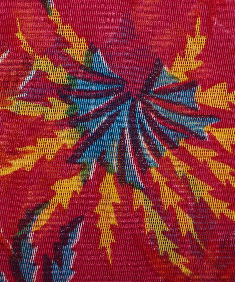 pink yellow blue floral print chanderi fabric