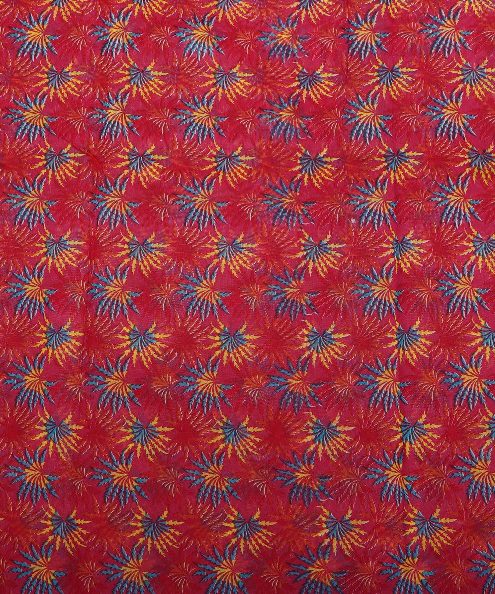 pink yellow blue floral print chanderi fabric