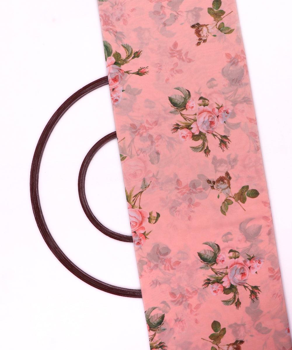peach green floral print viscose georgette fabric