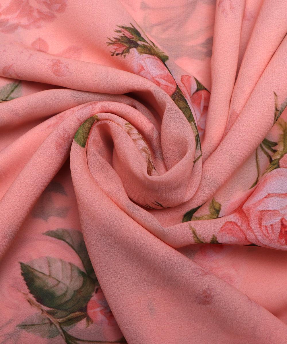 peach green floral print viscose georgette fabric