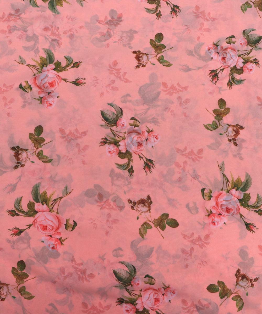 peach green floral print viscose georgette fabric