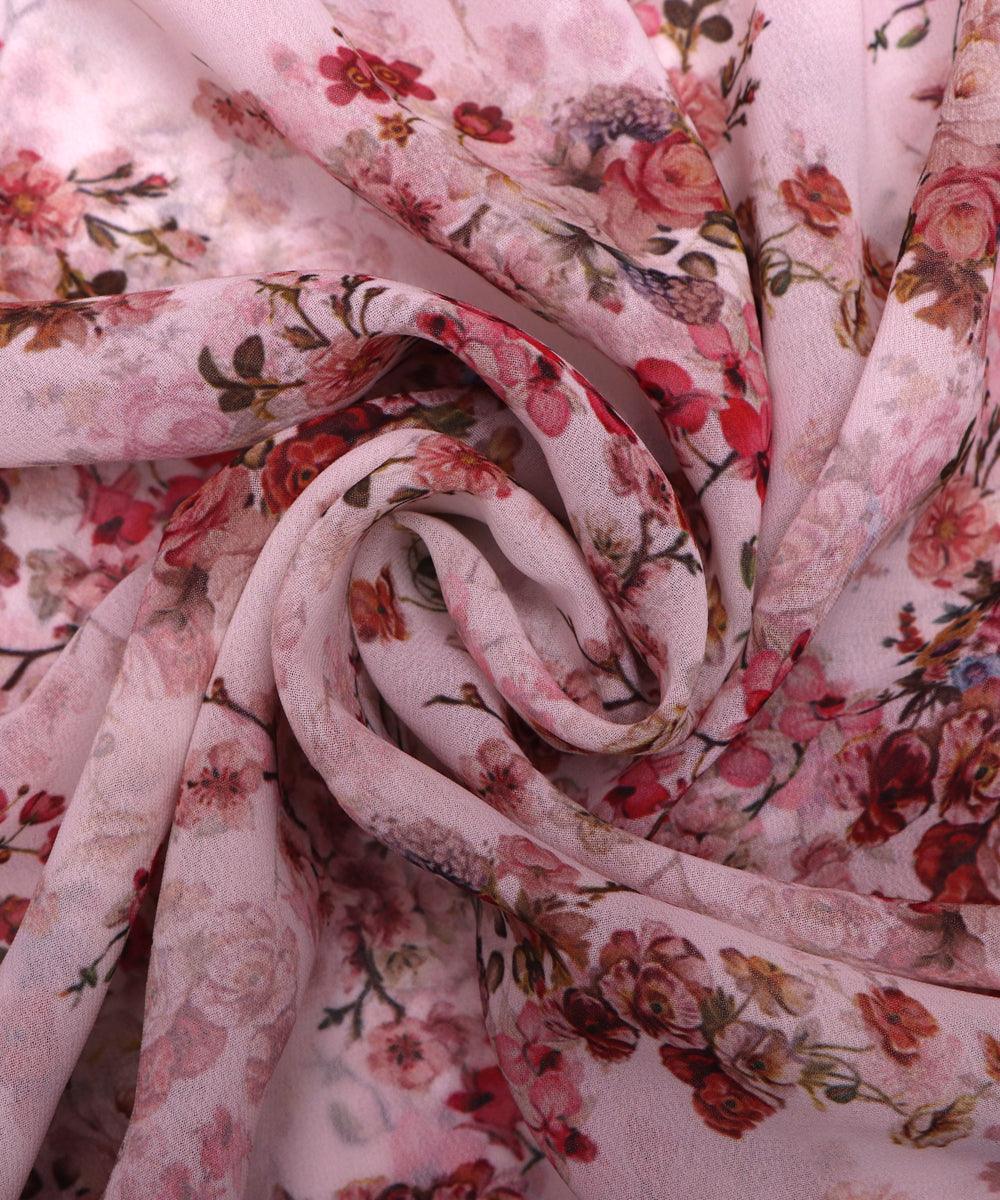 white red floral print viscose georgette fabric