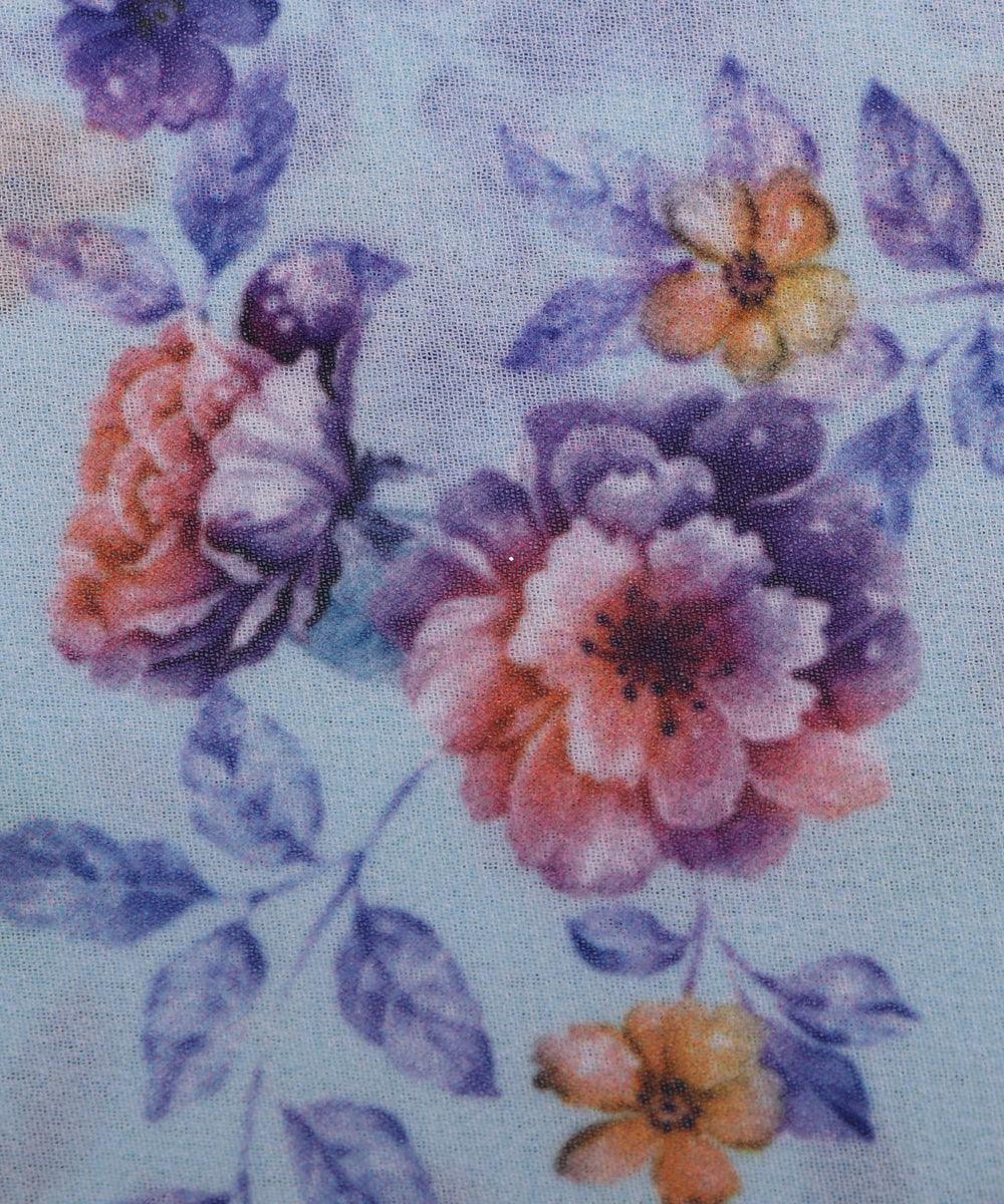 light blue peach floral print viscose georgette fabric