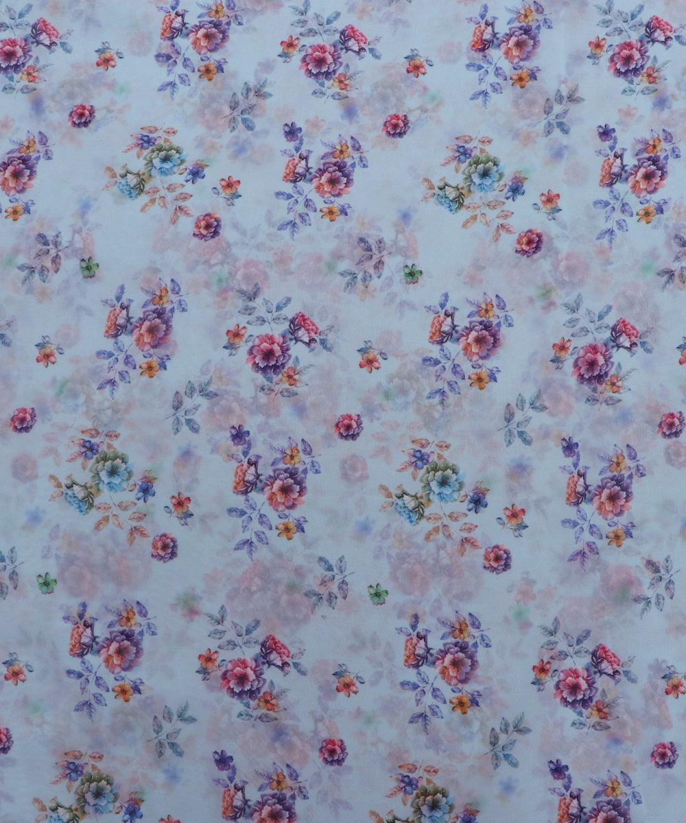 light blue peach floral print viscose georgette fabric