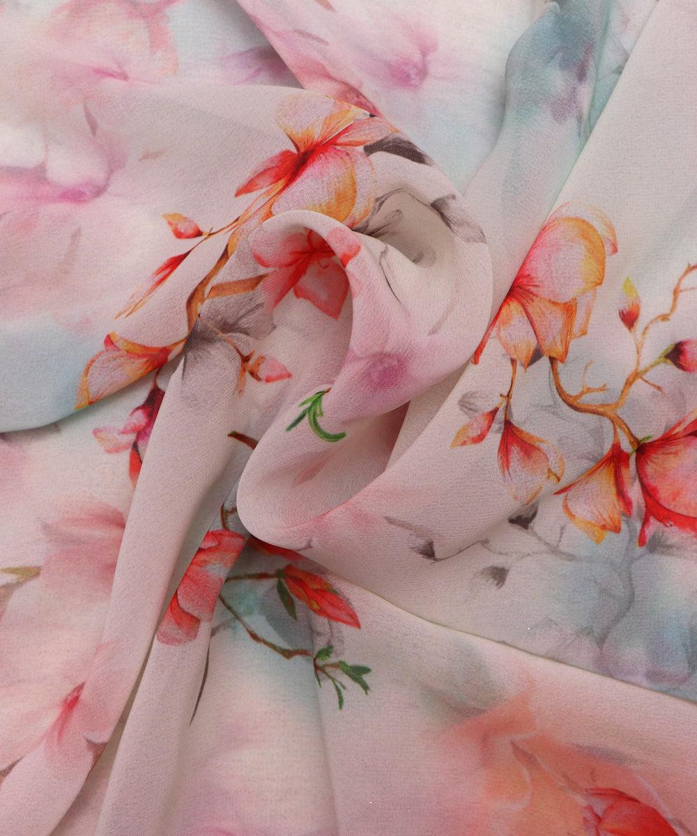 off white red floral print viscose georgette fabric