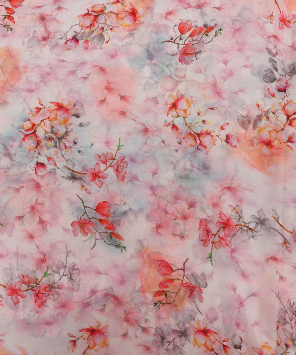 off white red floral print viscose georgette fabric