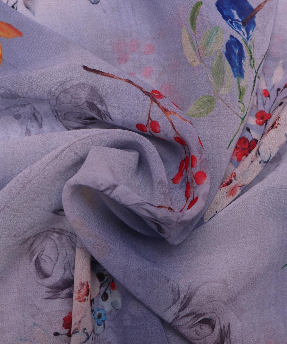 white blue floral print viscose georgette fabric