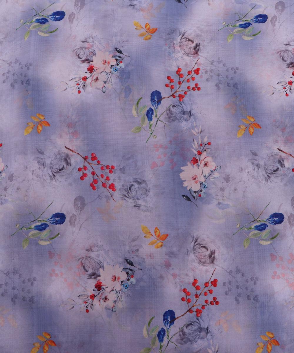 white blue floral print viscose georgette fabric