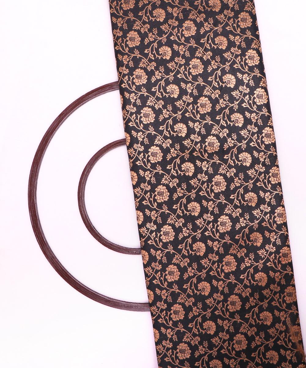 black golden floral banarasi brocade silk fabric