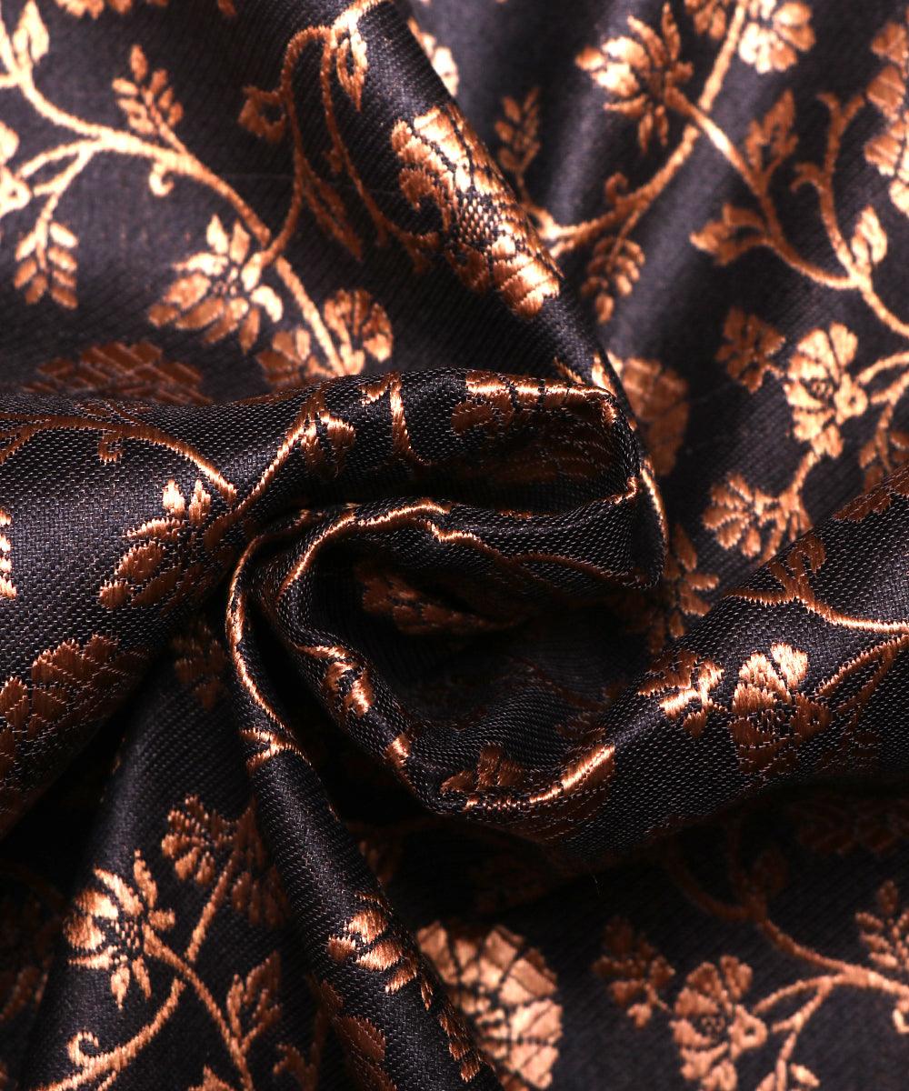 black golden floral banarasi brocade silk fabric