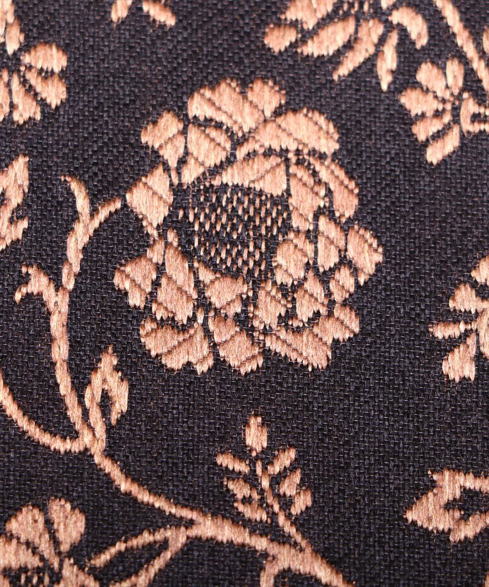 black golden floral banarasi brocade silk fabric