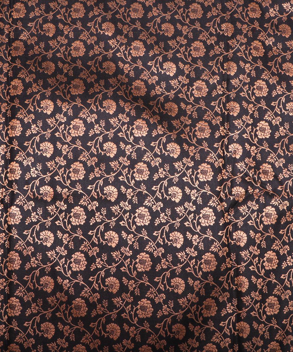 black golden floral banarasi brocade silk fabric